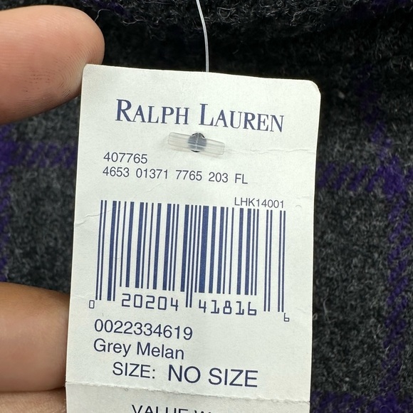 Ralph Lauren Wool Blend Windowpane Cape Poncho Gray Purple One Size - Picture 5 of 6